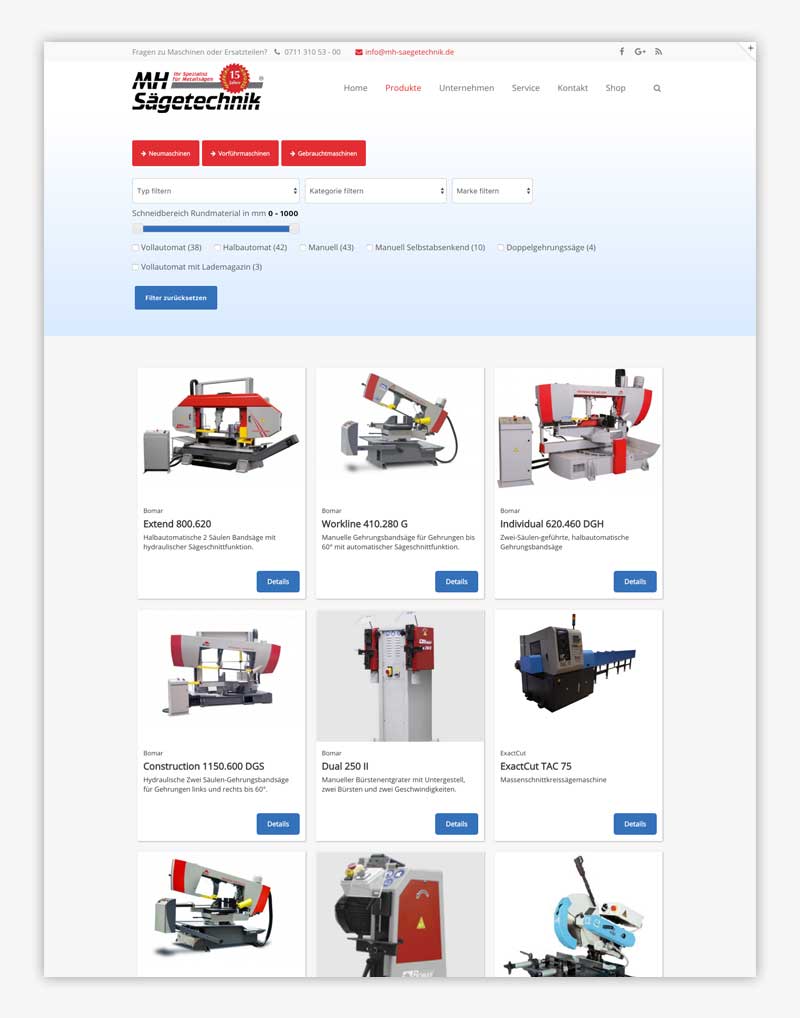 Produktdatenbank für Sägemaschinen